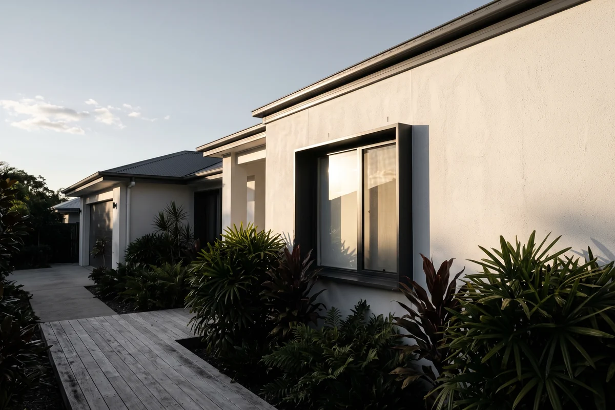 Afternoon sun striking the windows of a subtropical Queensland home