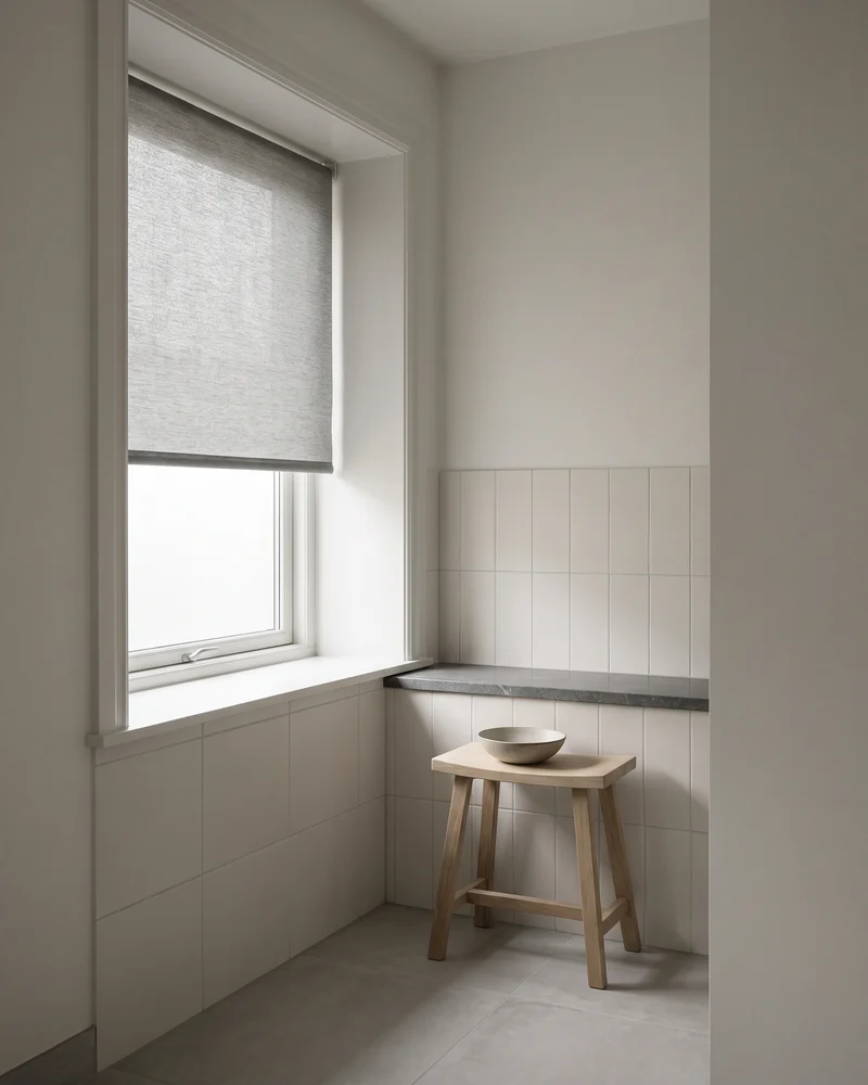 A blind fitted to a bathroom window