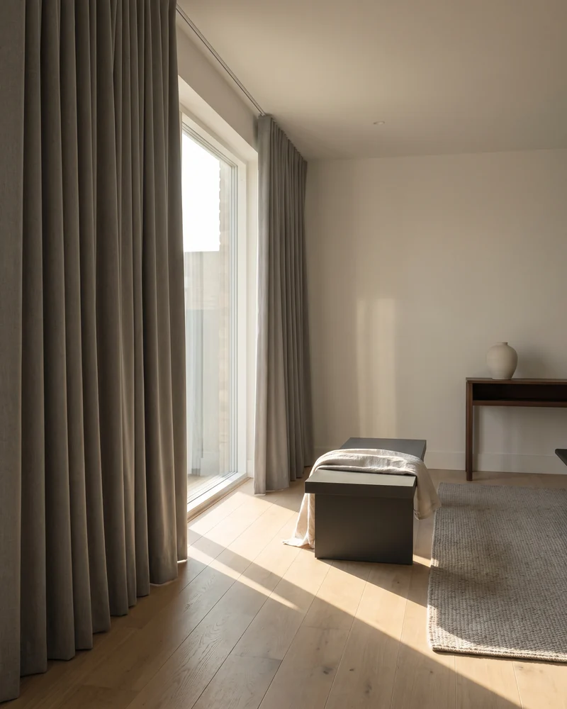 Blockout curtains on a west-facing living room window