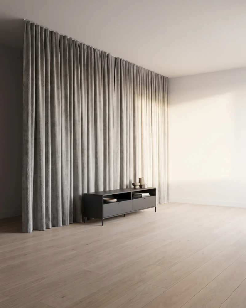 Blockout curtains darkening a media room
