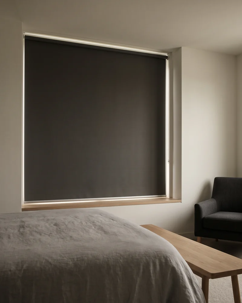 Blockout roller blind in a master bedroom