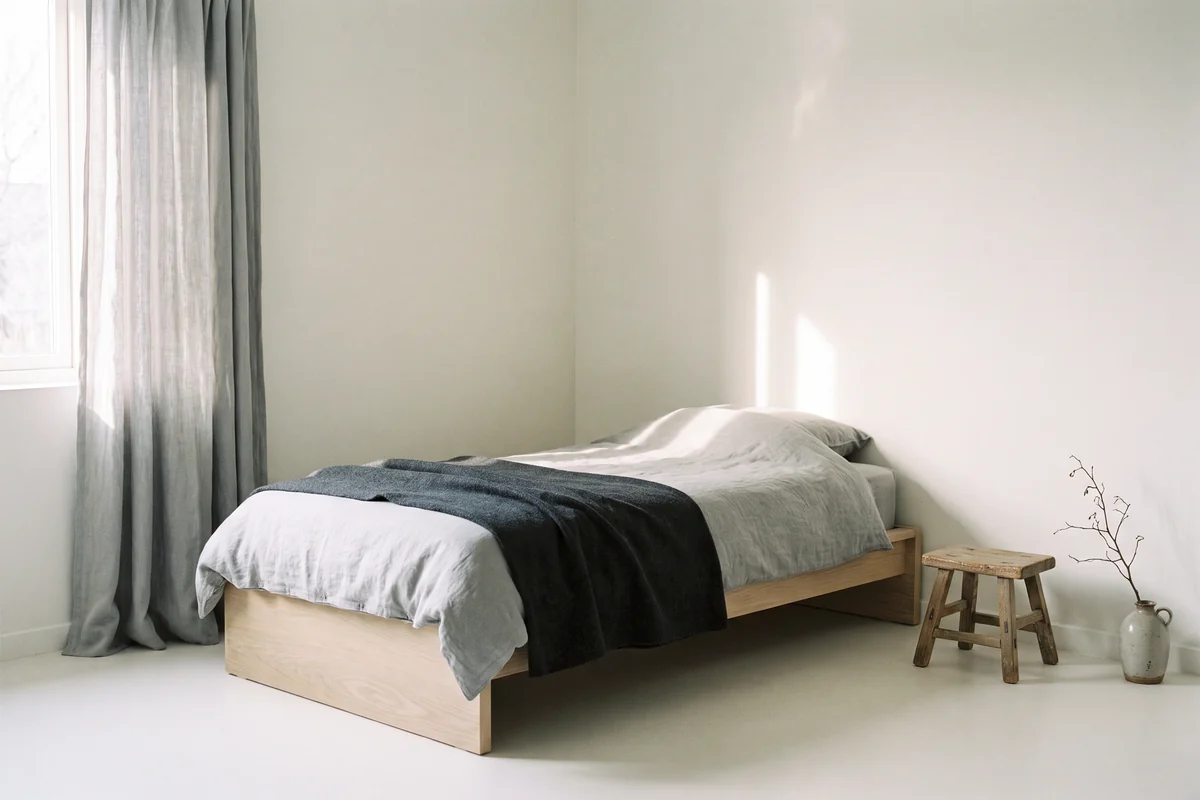 Calm child's bedroom corner with curtains at the window