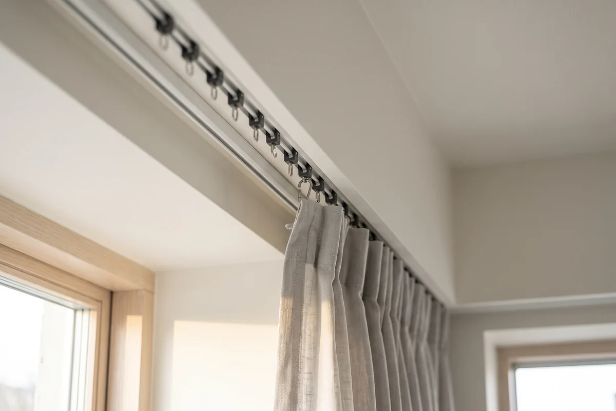 Curtain runners sitting in a ceiling-fixed track