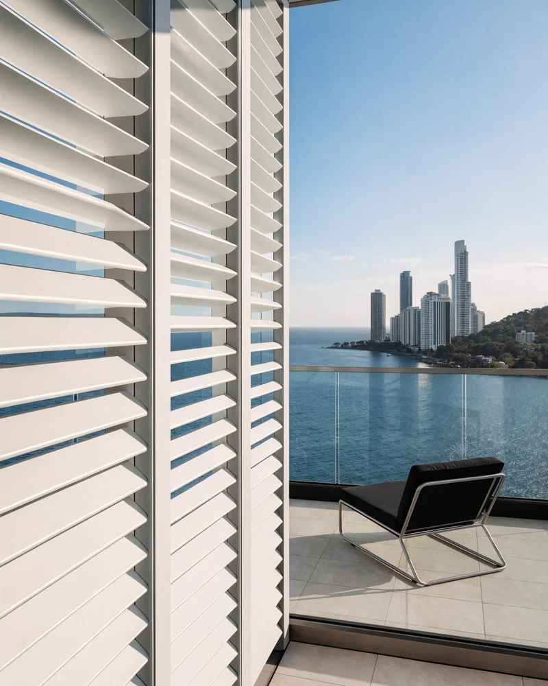 External shutters closing off an apartment balcony