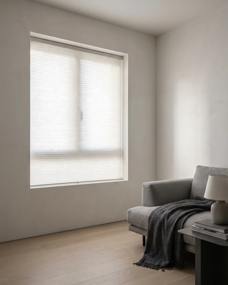 A honeycomb blind in an apartment