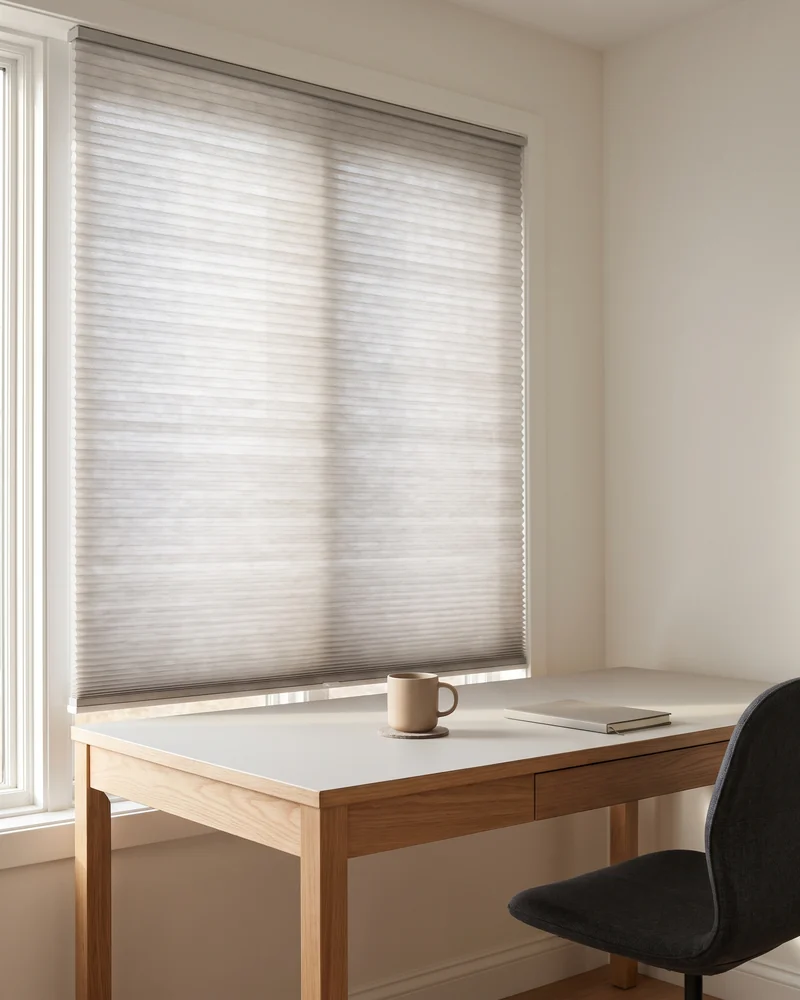 A honeycomb blind in a home office