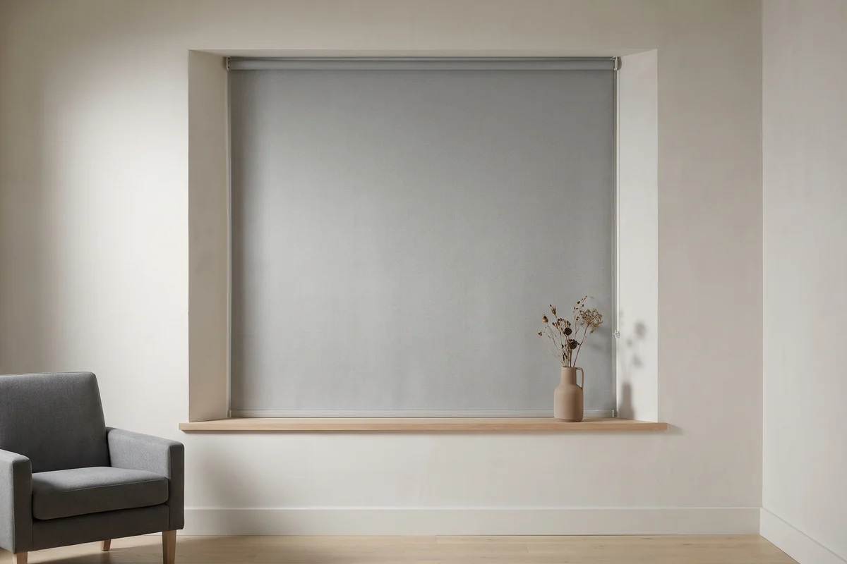 A made-to-measure roller blind sitting exactly inside a window reveal with no light gap