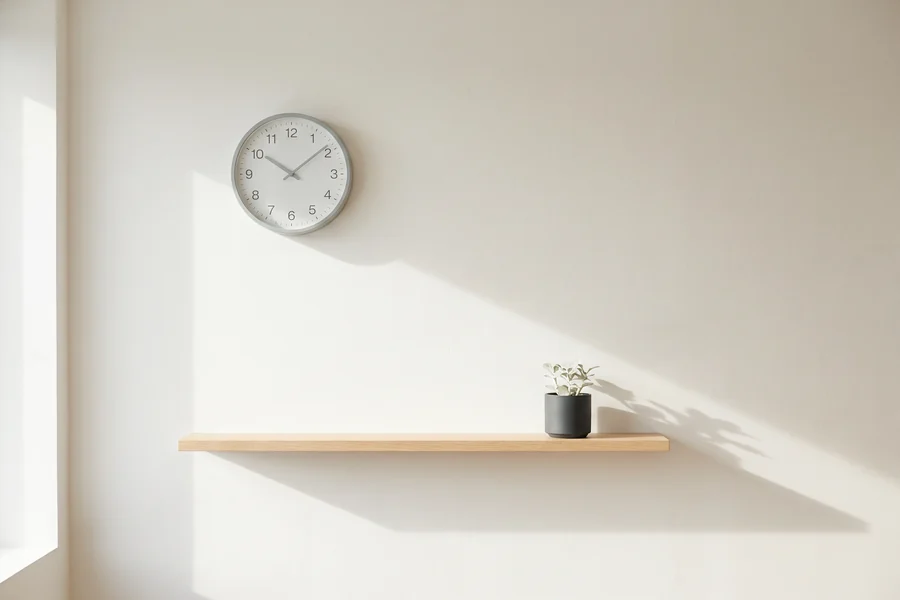 Minimal wall with a clock and small plant