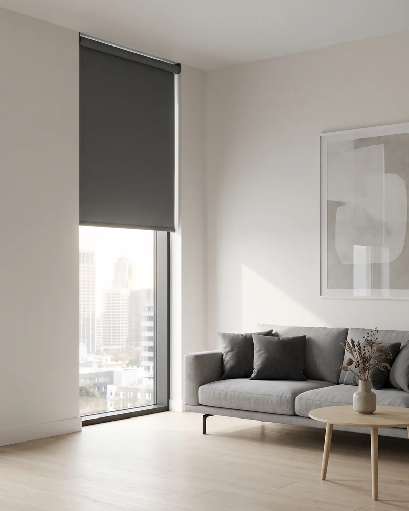 Motorised blockout blinds in a contemporary living room