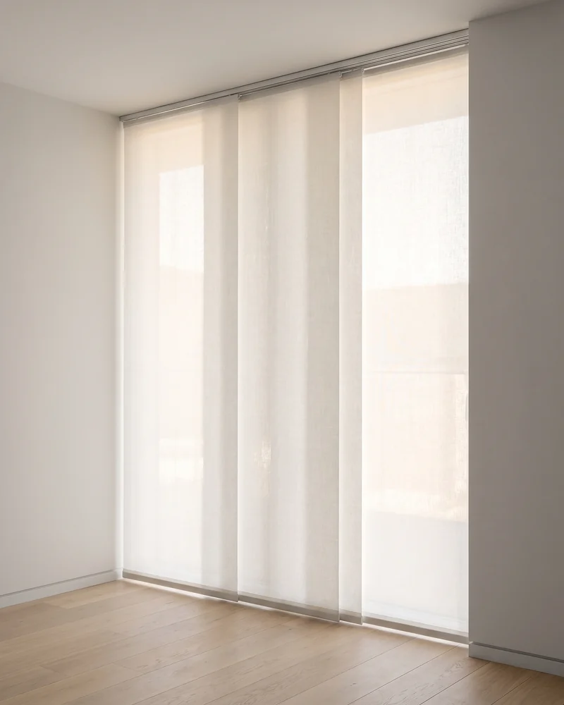 Panel glide blinds covering a wide opening