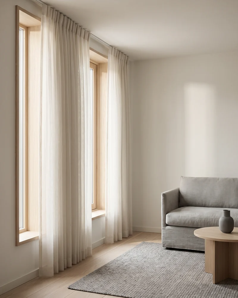 Pinch pleat sheer curtains at a window