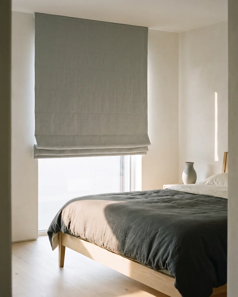 A Roman blind in a bedroom