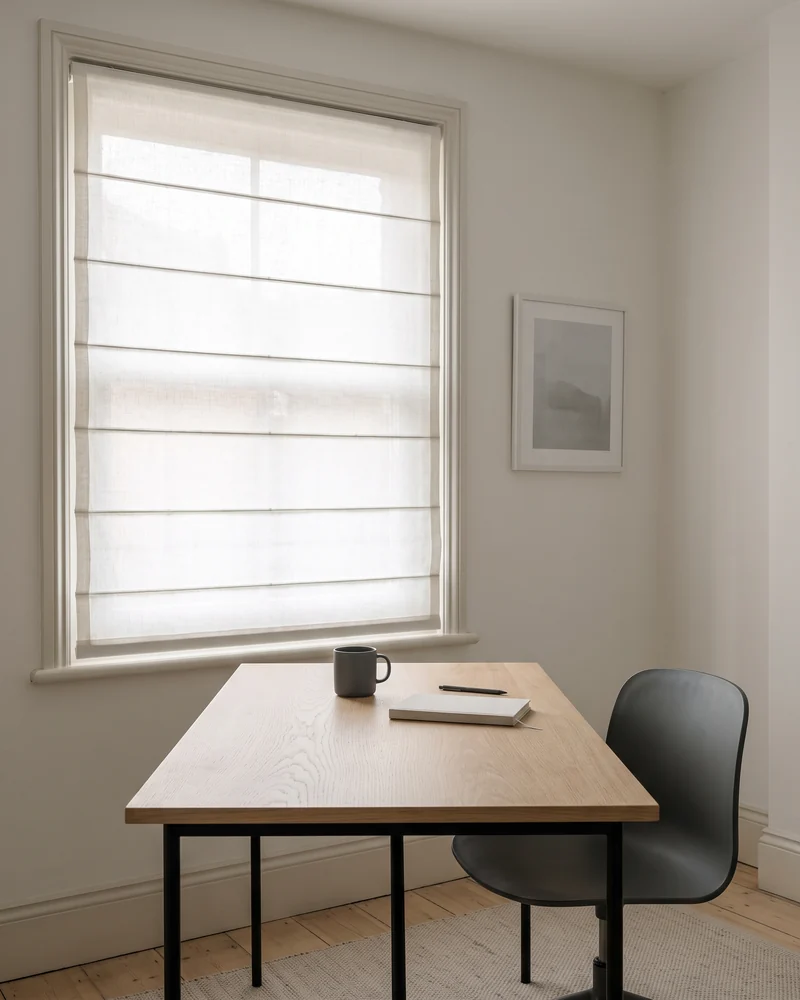 A Roman blind in a home office