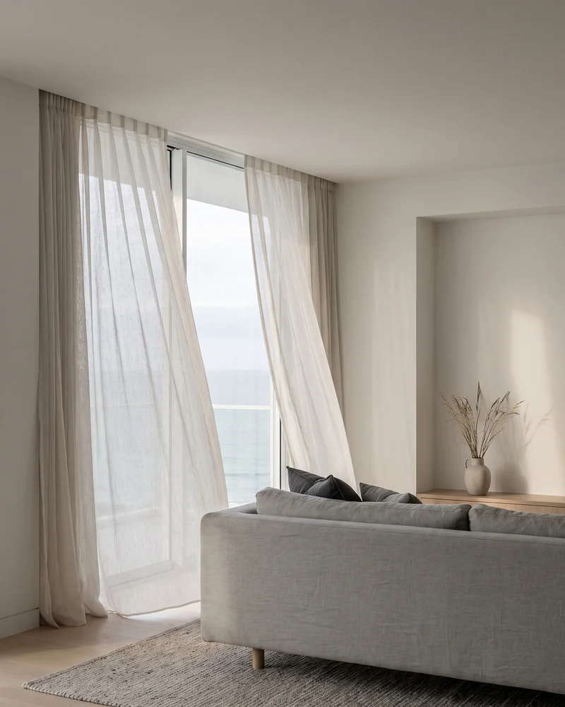 Sheer curtains in a coastal apartment