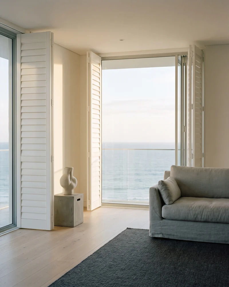 Shutters fitted in a coastal apartment with an ocean outlook