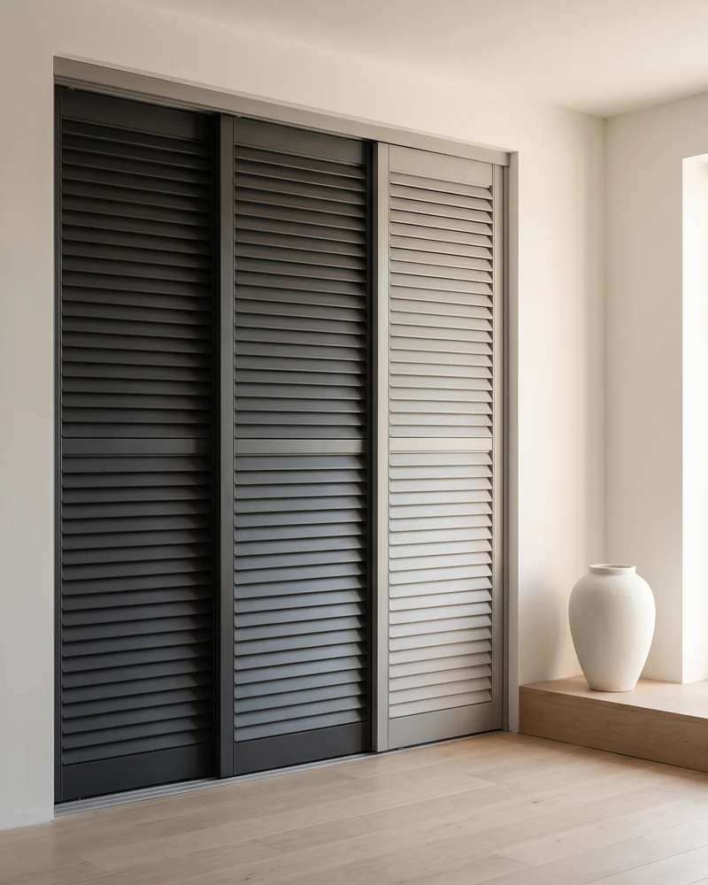 Sliding shutter panels running across a wide opening