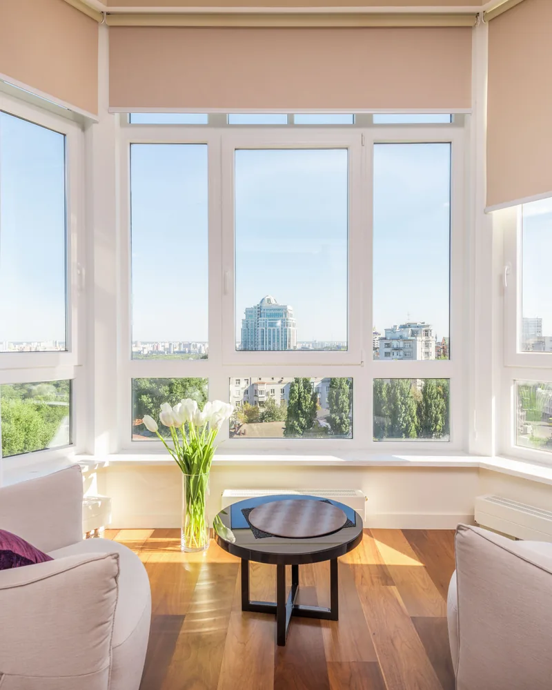 Sunlight streaming through a window into a modern interior