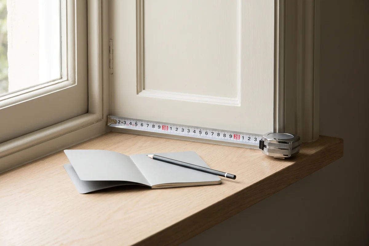 A tape measure lying across a window sill during a measure