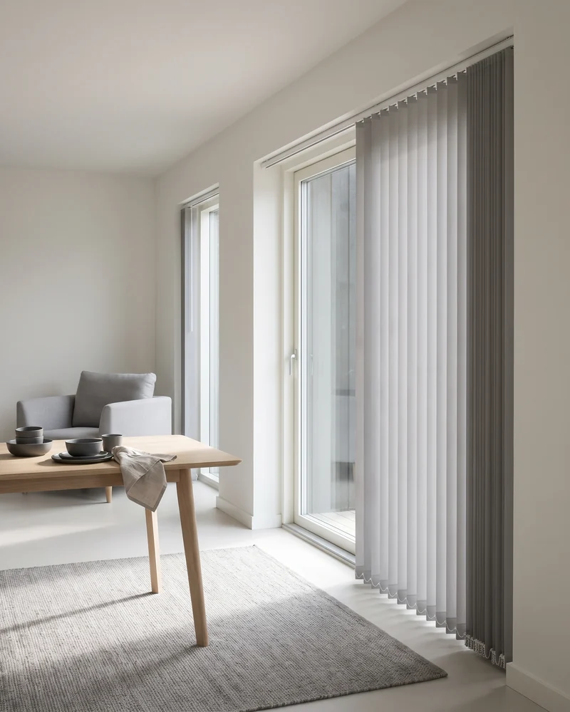Vertical blinds in an open-plan living area