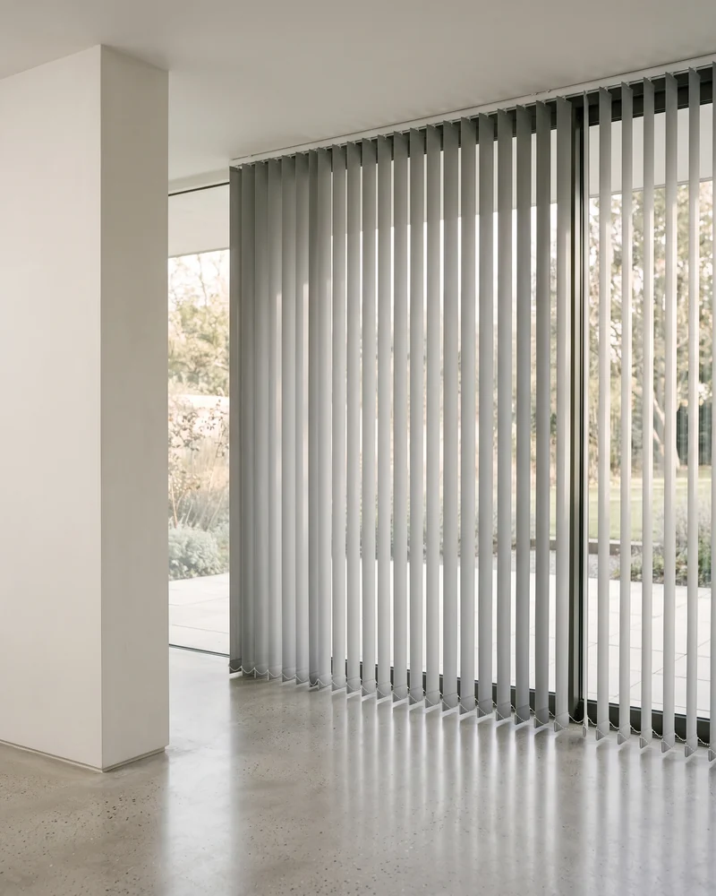 Vertical blinds across a wide sliding door